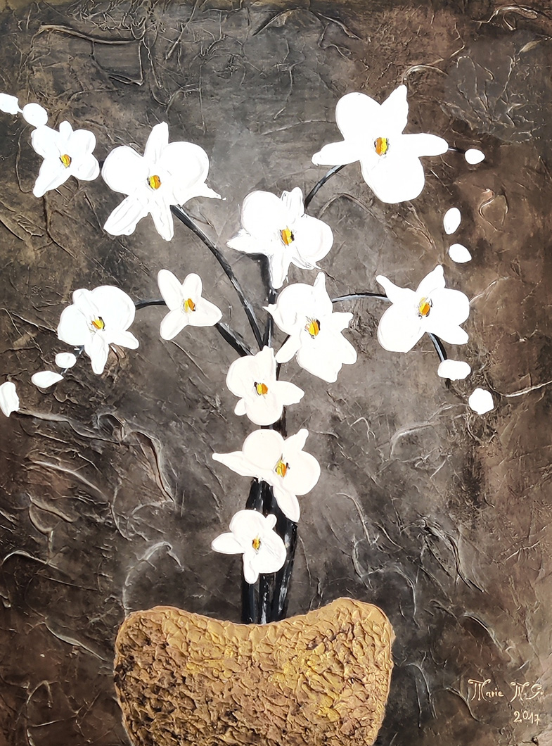 Tableau Orchidees Marie Marty Grangis Artiste peintre Art Therapeute Provence
